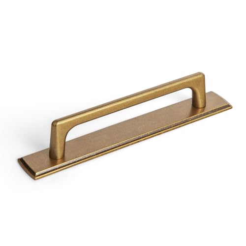 Goo-Ki 2 Packed Antique Brass Cabinet Pulls with Long Backplate-5''(128MM) Hole Centers Drawer Pulls for Kitchen - color: Antique Brass, size: 5'' Hole Centers, style: Square Corner Backpalte1