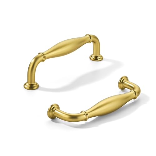 khtumeware 10-Pack 3-1/2 Inch(89mm) Hole Center Vibrant Brushed Brass Modern Solid Heavy-Duty Tradition Handles Hardware for Bathroom Dressers Pull cabinets wardrobes Closet Doors - color: Vibrant Brushed Moderne Brass, size: 3-1/2inch(89mm) hole center