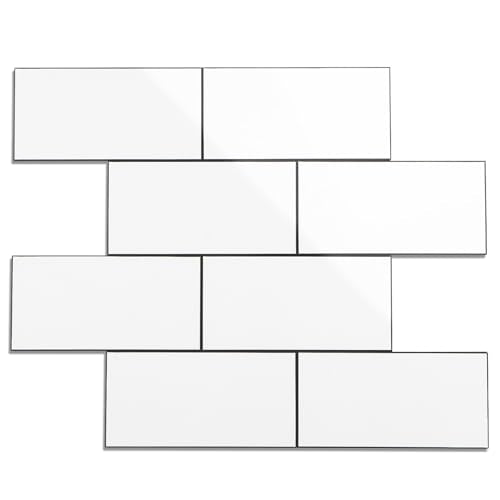 Havenly Peel and Stick Backsplash Tile for Kitchen & Bathroom Walls (White, 10 Tiles - 9.7 sq. ft. (0.9 m²)) - color: White