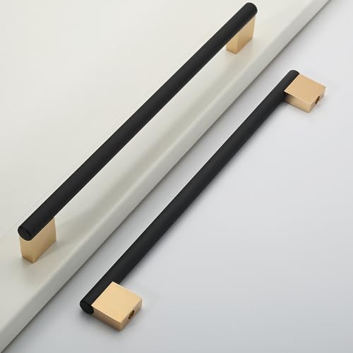 6 Pack 10"(254mm) Black and Gold Cabinet Pulls Knurled Kitchen Cabinet Handles Drawer Pulls Cupboard Hardware for Cabinets - color: Black and Gold, size: 10"Hole Center, style: 6 Pack
