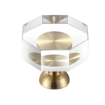 Guank 2-Pack 1-1/4-Inch Gold knob Dresser knobs White Cabinet Glass Crystal knobs Brass Drawer Polygonal Dresser Pulls, Drawer pulls - color: Polygonal-1.2inch, size: 2 Pack