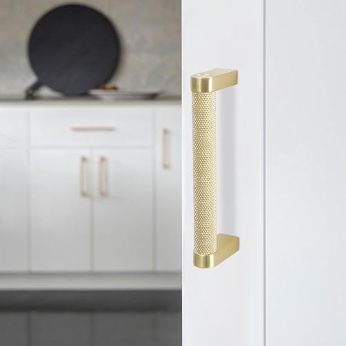 10 Pack 3-3/4 Inch(96mm) Brushed Gold Kitchen Cabinet Handles Knurled Cabinet Pulls Gold Drawer Pulls Cabinet Hardware - color: Brushed Gold, size: 3.75'' Hole Center(96mm)