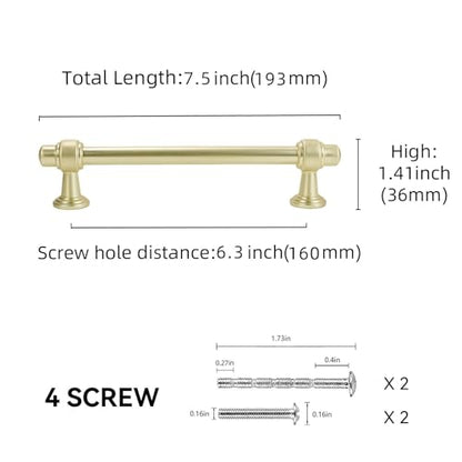 10 Pack 6-1/4 inch(160mm) Brushed Brass Cabinet Handles and Pulls - Gold Drawer Pulls and Hardware for Kitchen and Dresser - color: Brushed Brass, size: 6-1/4" Hole Center（160mm）