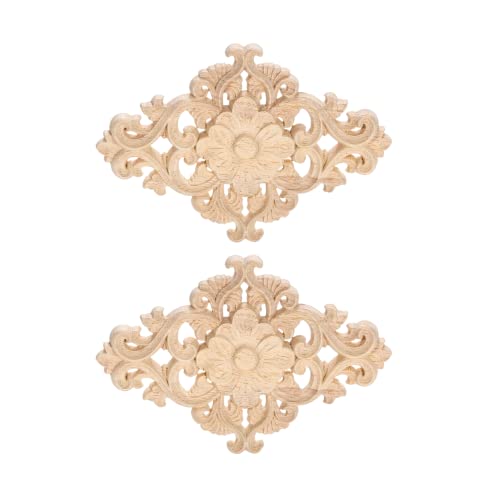 2Pcs Wood Carved Appliques Onlays Center Carving Decals for Furniture - color: 2-pack, size: 15x10.5cm/5.9"x4.13"