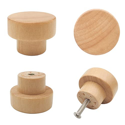 16PCS Wood Dresser Knobs Round Wooden Cabinet Drawer Pulls 35mm - color: Flat Top Natural, size: 16 Pieces