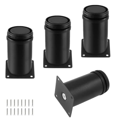 Set of 4 Adjustable Stainless Steel Furniture Legs 3 Inch Black - color: Black, size: 3 inch