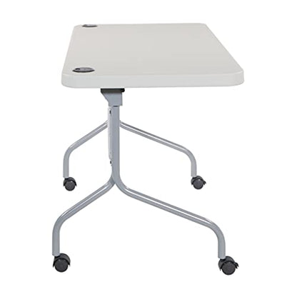 Office Star Resin Multipurpose Flip Training Table with Locking Casters for Home or Office, 4 Feet Light Gray - size: 4 feet