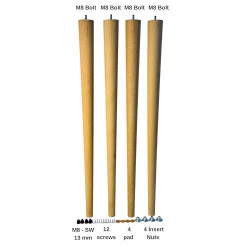 29.5 Inch Round Solid Beech Wood Replacement Furniture Legs, Set of 4, Wooden Feet Mid Century Modern, Unfinished Legs for Sofa, Couch, Armchair, Ottoman, Cabinet, TV Stand, Dresser - size: 29.5" / 75cm