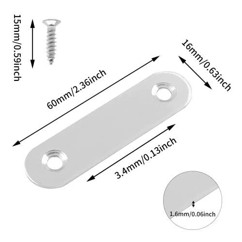 30Pcs Stainless Steel Straight Brace 60mm/2.4" Metal Joining Plates Heavy Duty Flat Mending Bracket Connector - size: 60mm/2.4", 30 Pcs