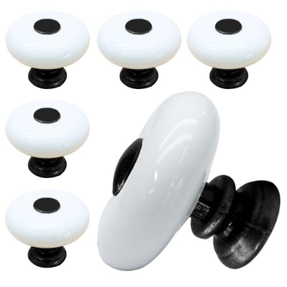 6pcs White Ceramic Cabinet Knobs, Large Round Drawer Knobs - size: 6pcs-Large-Black