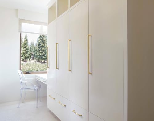 Goo-Ki Brushed Brass Cabinet Pulls with 3.8'' Hole Centers, Modern Style Zinc Alloy Cabinet Handles for Dresser,Wardrobe,Cupboard- 6 Pack - color: Brushed Brass, size: 3.8'' Hole Centers