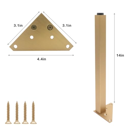 Geesatis 14" Adjustable Table Legs,Brushed Antique Gold Furniture Legs,4Pcs - color: Brushed Antique Gold, size: 14In