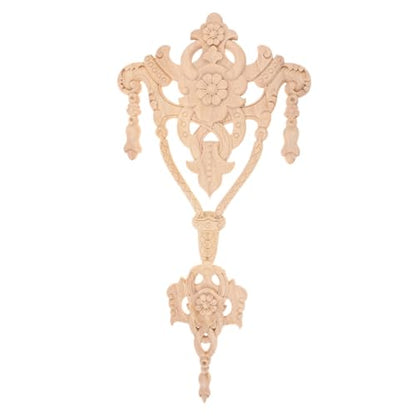 1Pc Wood Carved Onlays Center Wooden Appliques Furniture DIY 14.96"x7.48" - size: 38x19cm/14.96"x7.48"
