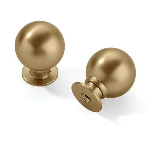 10 Pack 1-1/4 Inch Solid Brushed Brass Cabinet Knobs Large Heavy Duty Gold Drawer Knobs Kitchen Cabinet Hardware Vintage Ball Knobs Pulls for Drawers. - color: Brushed Brass, size: 1-1/4 Inch
