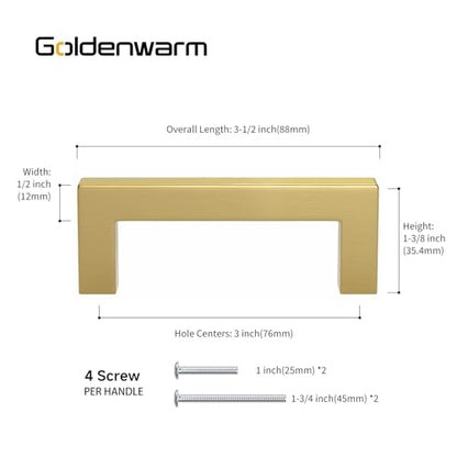 Goldenwarm 25 Pack 3 Inch Gold Cabinet Handles Brushed Gold Cabinet Pulls - color: Gold, size: 3in Hole Centers
