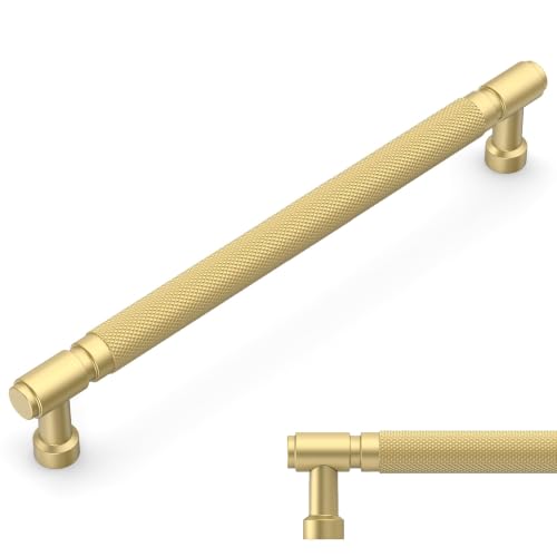 Amerdeco 10 Pack Brushed Gold knurled Cabinet Pulls 12.6" - color: Brushed Gold, size: 12.6" hole center
