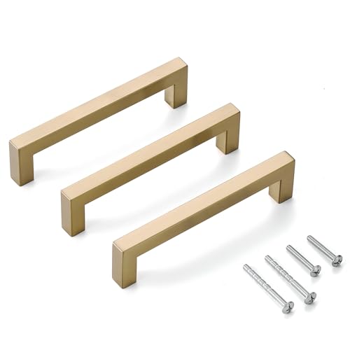 30 Pack Champagne Cabinet Pulls 5 Inch Hole Center Square Champagne Bronze Cabinet Handles Dresser Drawer Handles Stainless Steel Kitchen Handles for Cabinets Kitchen Hardware - color: Champagne, size: 5 inch hole center (128mm)