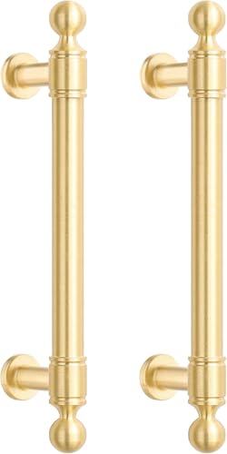 RZDEAL Heavy Duty Solid Brass Cabinet Pulls Handles, 4 Pack 5 Inch Gold Drawer Pulls for Dresser Kitchen Cupboard Bathroom,Brushed Brass Cabinets Hardware - size: 5 In(128mm)