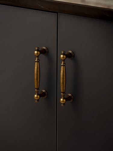 5 Pack Antique Brass Cabinet Pulls 3-3/4" Hole Center - color: Antique Brass, size: 3.75" hole center