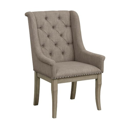 Penau Traditional Dining Arm Chairs, Button Tufted, Antique Gray