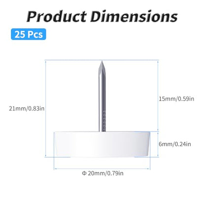 25 Pcs Furniture Glide Nails, 20x6mm, Flat Bottom, Nylon - size: Φ20×6mm