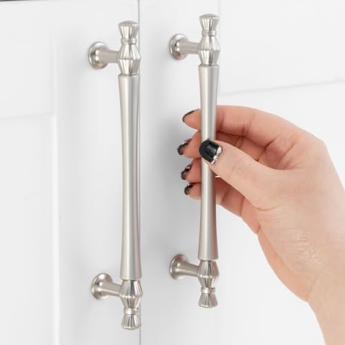 5 Inch Brushed Nickel Cabinet Pulls 10 Pack French Style P2408 - color: Brushed Nickel, size: 5" Hole Centers-10 Pcs