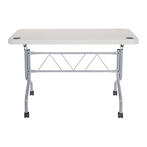 Office Star Resin Multipurpose Flip Training Table with Locking Casters for Home or Office, 4 Feet Light Gray - size: 4 feet
