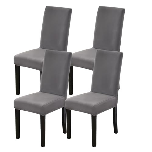 Dining Chair Covers Set of 4, Stretch Spandex Chair Slipcover, Dark Gray Chair Slipcovers, Washable Anti-Dust Chair Seat Cover for Kitchen Dining Room, Wedding Party - color: Dark Gray, size: 4Pcs