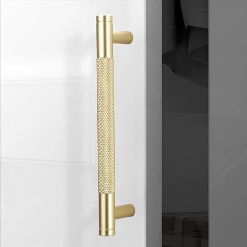 10 Pack 5 Inch Brushed Brass Kitchen Cabinet Handles - color: Brushed Brass, size: 5'' Hole Center(128mm)