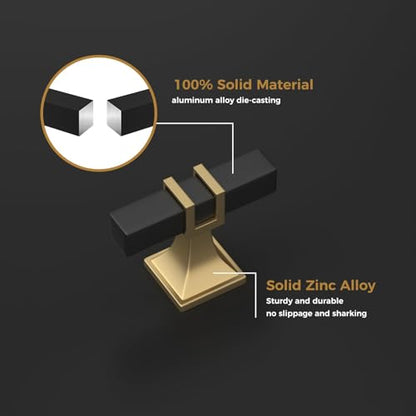 Haliwu Black and Gold Cabinet Knobs 6 Pack, Black Drawer Knobs, Square 2 Tone Hardware for Kitchen Cupboard - color: Black and Matte Gold, size: 51mm(2 inch)