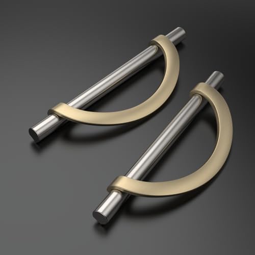 Amerdeco 10 Pack Brushed Satin Nickel and Gold Cabinet Pulls 5 Inch(128MM) Hole Centers Kitchen Cabinet Handles Cabinet Hardware Cupboard Handles Drawer Pulls… - color: Brushed Satin Nickel Gold, size: 5"/128MM Hole Center, style: 10 Pack
