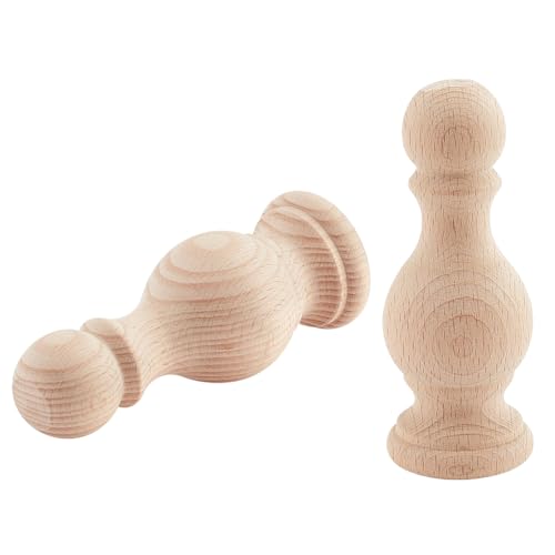 BENECREAT 2Pcs Unfinished Wood Finials 4.7x1.9 Inch Craft Finials Dowel Rod Finials Decorative Finials for Bed Post Vintage Curtain Rod Home Decor Hole：3mm