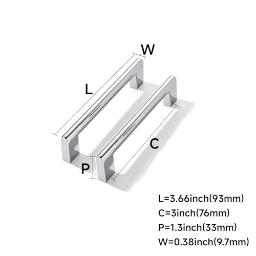10 Pack 3 Inch Hole Center Polished Chrome Cabinet pulls Heavy Duty Solid Hardware for bathrooms Dressing Tables cabinets and Kitchen cabinets. - color: Polished Chrome, size: 3 Inch Hole Center
