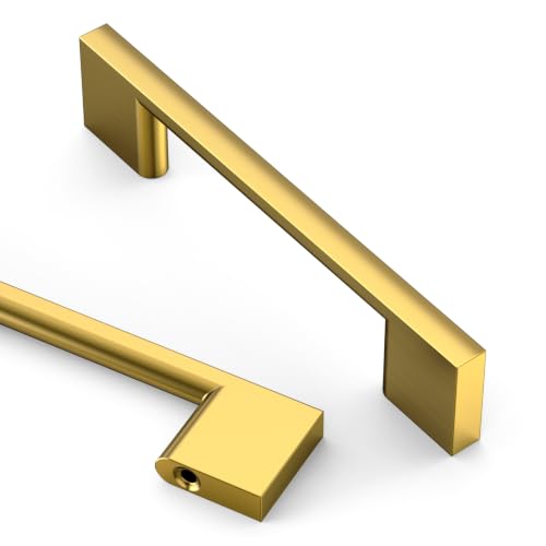 Asidrama 10 Pack 3.75 Inch(96mm) Vibrant Brushed Moderne Brass Cabinet Pulls Heavy-Duty Solid Kitchen Cabinet Handles Drawer Hardware for Bathrooms Cabinets 2008 - color: Vibrant Brushed Moderne Brass, size: 3.75" Hole Center(96mm), style: 10 Pack