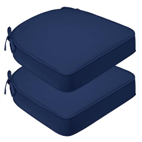 Outdoor Seat Cushions for Patio Furniture , 19" x 19" x 3" U & D-Shaped Patio Chair Cushions, UV & Weather-Resistant Round Corner Outdoor Seat Cushion Pads with Ties for Garden, Set of 2, Navy - color: Navy, size: 19x19x3 Inch-(2 Pack Round )