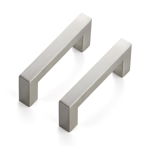 Brushed Nickel Cabinet Handles Drawer Pulls 3 Inch CC 10 Pack - color: Brushed Nickel Square, size: 3" Hole Center