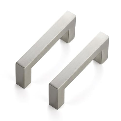 Brushed Nickel Cabinet Handles Drawer Pulls 3 Inch CC 25 Pack - color: Brushed Nickel Square, size: 3" Hole Center