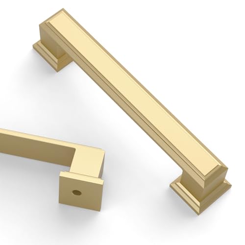 Asidrama 10 Pack 3.75 inch Brushed Gold Kitchen Cabinet Handles - color: Brushed Gold, size: 3.75" Hole Center(96mm)