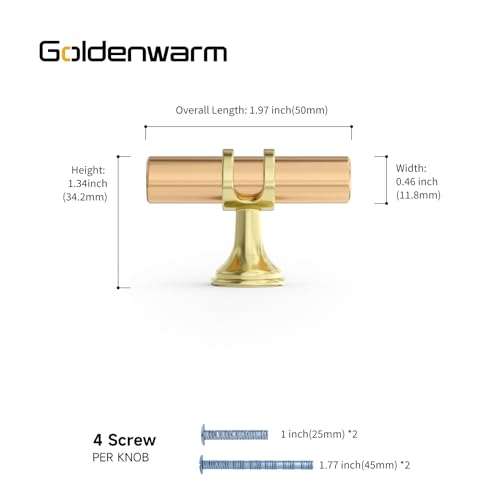 Goldenwarm 10 Pack Gold Cabinet Knobs T Bar Pulls, 2Inch - color: Gold