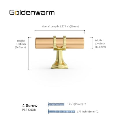 Goldenwarm 10 Pack Gold Cabinet Knobs T Bar Pulls, 2Inch - color: Gold