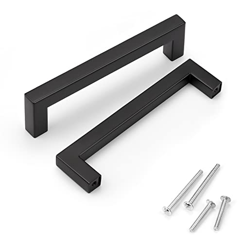 KNOBWELL 20 Pack| 5 inch Square Kitchen Cabinet Handles, 128mm Matte Black Cupboard Pulls, Dresser Drawer Knobs and Pulls Bathroom Cabinet Handles - color: Matte Black, size: Hole Center:5 inch(128mm)