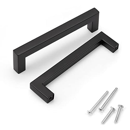 KNOBWELL 20 Pack| 5 inch Square Kitchen Cabinet Handles, 128mm Matte Black Cupboard Pulls, Dresser Drawer Knobs and Pulls Bathroom Cabinet Handles - color: Matte Black, size: Hole Center:5 inch(128mm)