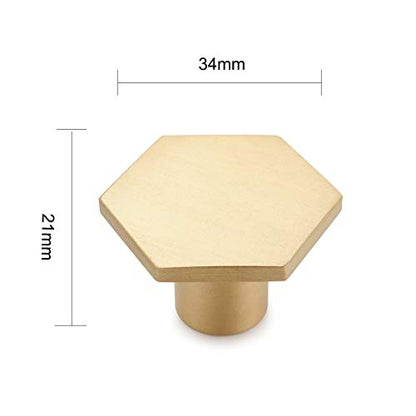 IVAILEX 10 Pack 1.3" Gold Knobs for Cabinets and Drawers, Gold Cabinet Knobs, Pure Solid Brass Knobs, Hexagon Drawer Pulls, Brushed Brass Knobs for Kitchen (34mm/1.3 inch) - color: Gold