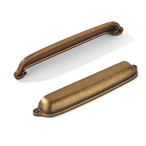 khtumeware 10 Pack Antique Brass Cup Pulls 7 Inch Center to Center - Cabinet & Drawer Handles for Kitchen Hardware - color: Antique Brass, size: 7"(178mm) Hole Center