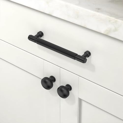 10 Pack Matte Black Knurled Cabinet Pulls 5 Inch(128mm) Kitchen Cabinet Handles Cabinet Hardware for Drawer Pulls - color: Matte Black, size: 5" Hole Center