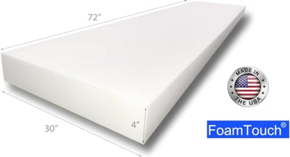 FoamTouch Upholstery Foam Cushion High Density 4'' Height x 30'' Width x 72'' Length - size: 4" x 30" x 72"