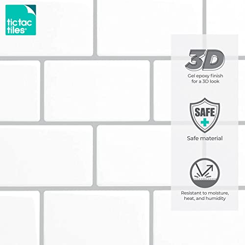 Tic Tac Tiles Peel & Stick Subway Tile Backsplash, White, 10 Sheets - color: Mono White