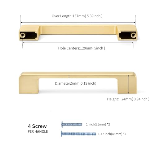 Brushed Gold Cabinet Pulls 5 Inch Gold Cabinet Handles 10 Pack - color: Brushed Gold, size: 5 Inch (128 mm) Hole Centers