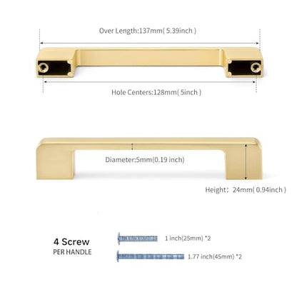 Brushed Gold Cabinet Pulls 5 Inch Gold Cabinet Handles 10 Pack - color: Brushed Gold, size: 5 Inch (128 mm) Hole Centers