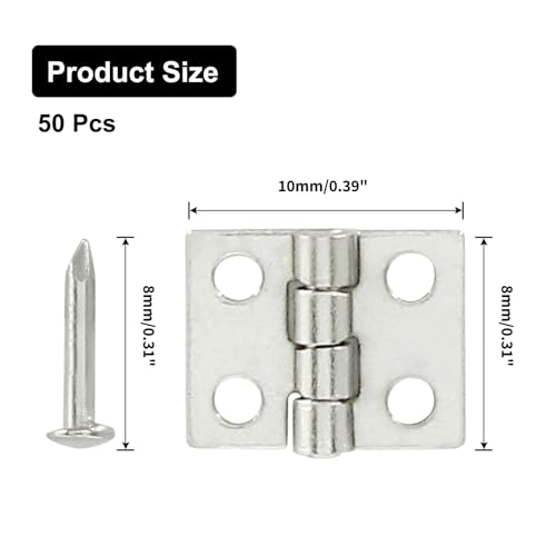 Murtenze 50PCS Silver Mini Brass Hinges, 10 x 8mm